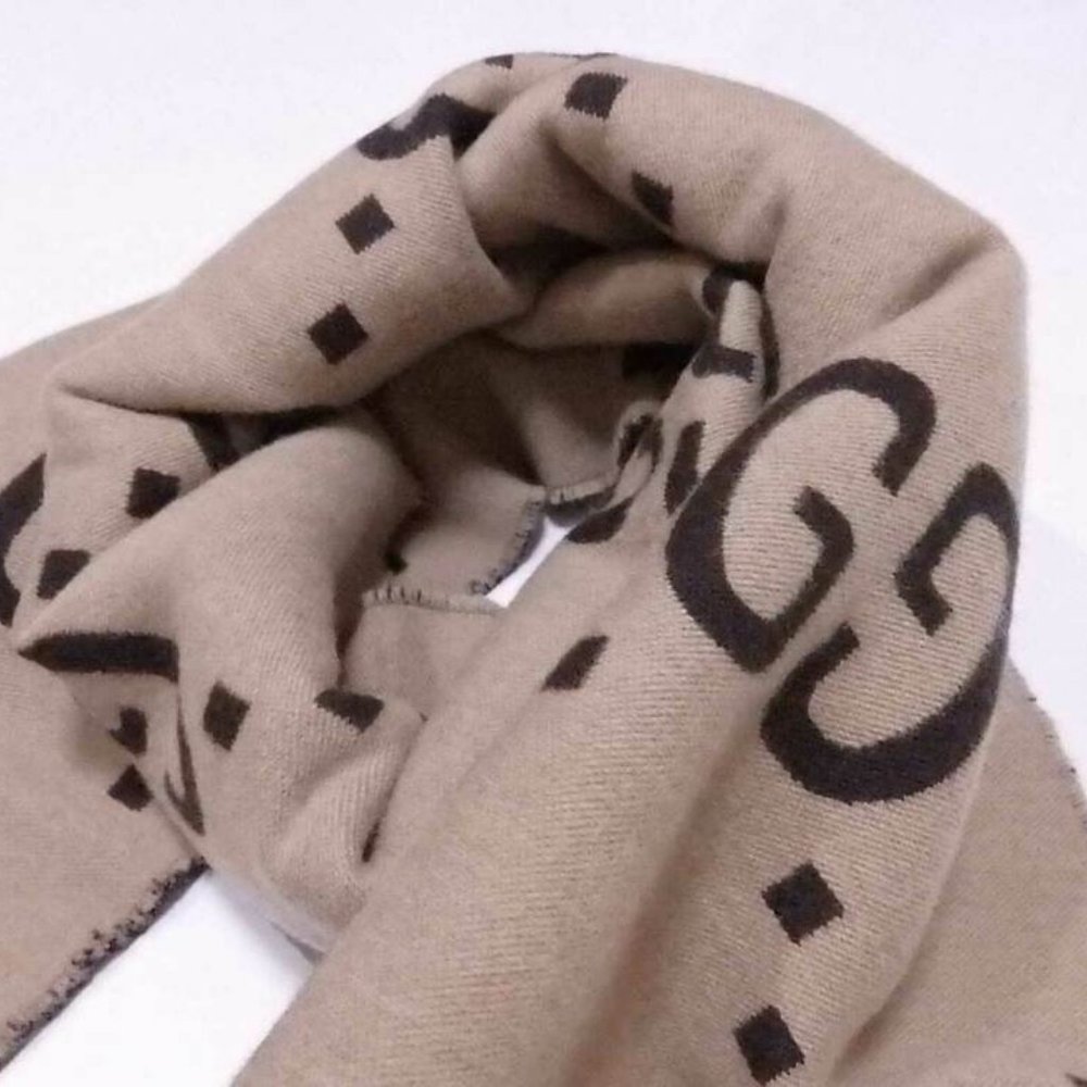 Auth Gucci GG Stole Muffler Scarf Beige/Brown Wool/Silk - Picture 3 of 8